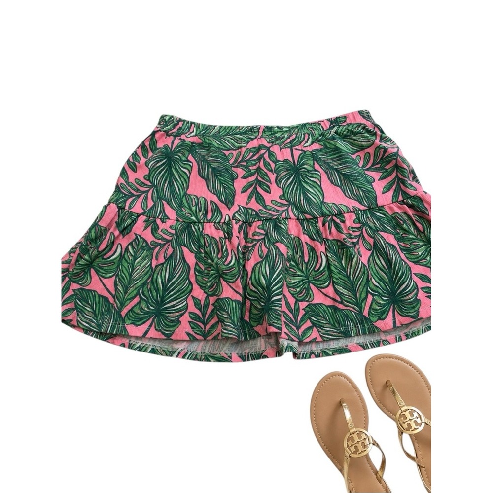 Tommy Bahama Girls Pink Green Tropical Palm Leaf Skort Pull On Size L 10/12